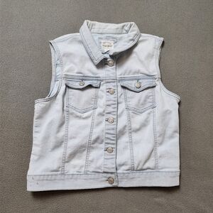Wax Jean Blue Denim Button Up Vest Large Sleeveless Jacket